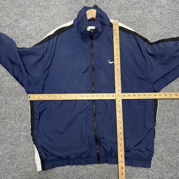 Vintage 90s Nike Blue & White Windbreaker Jacket XL Lightweight - Picture 7 of 9